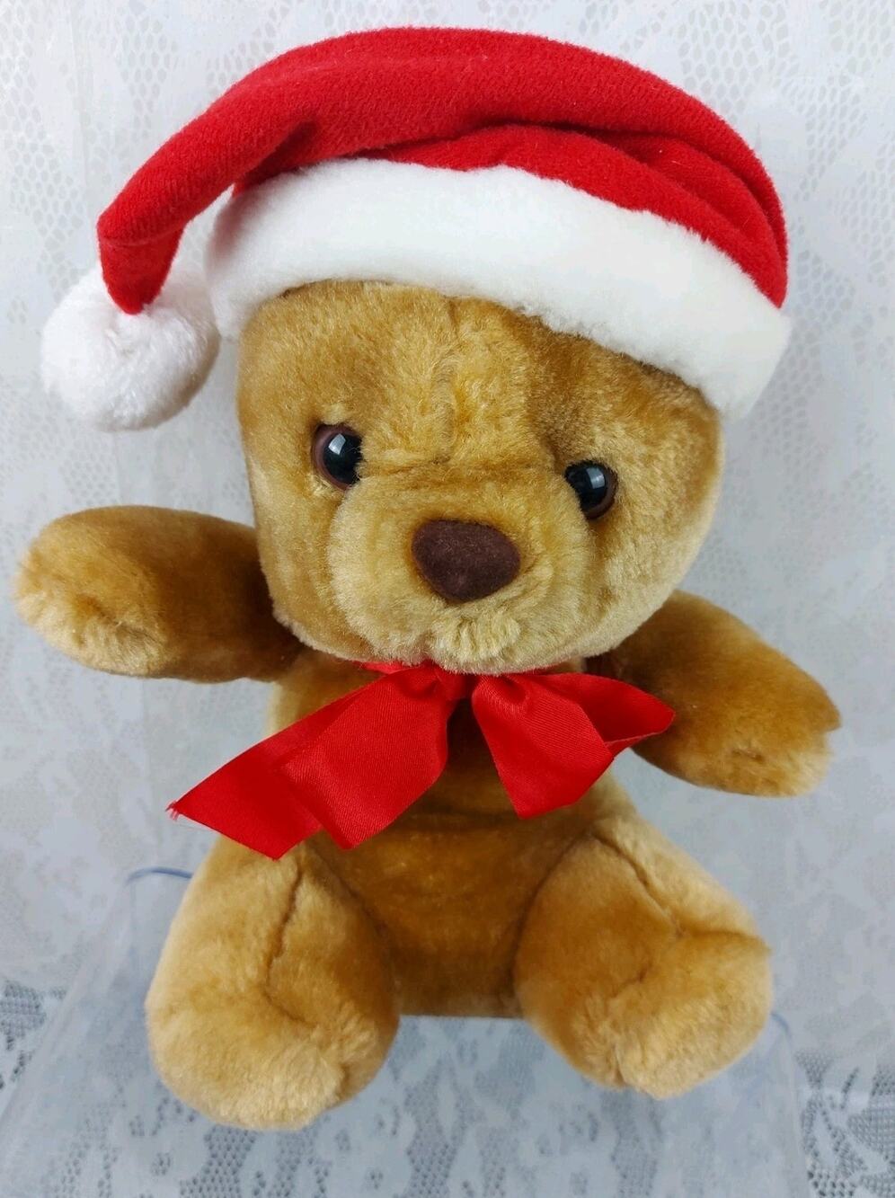 Sasco Kelloggs Teddy Bear Christmas Brown Santa Hat Promo Plush Stuffed VTG